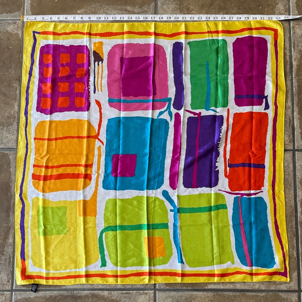 Vintage Colorblock Geometric Print Silk Blend Scarf